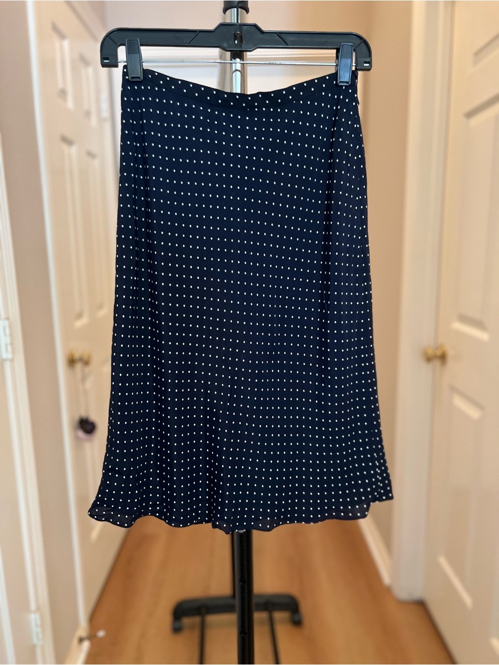 NWT DKNY Navy A-Line Skirt with White Dot Print